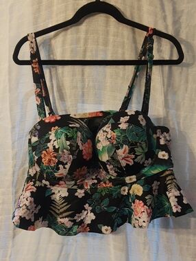 torrid Black Floral Peplum Swim Top